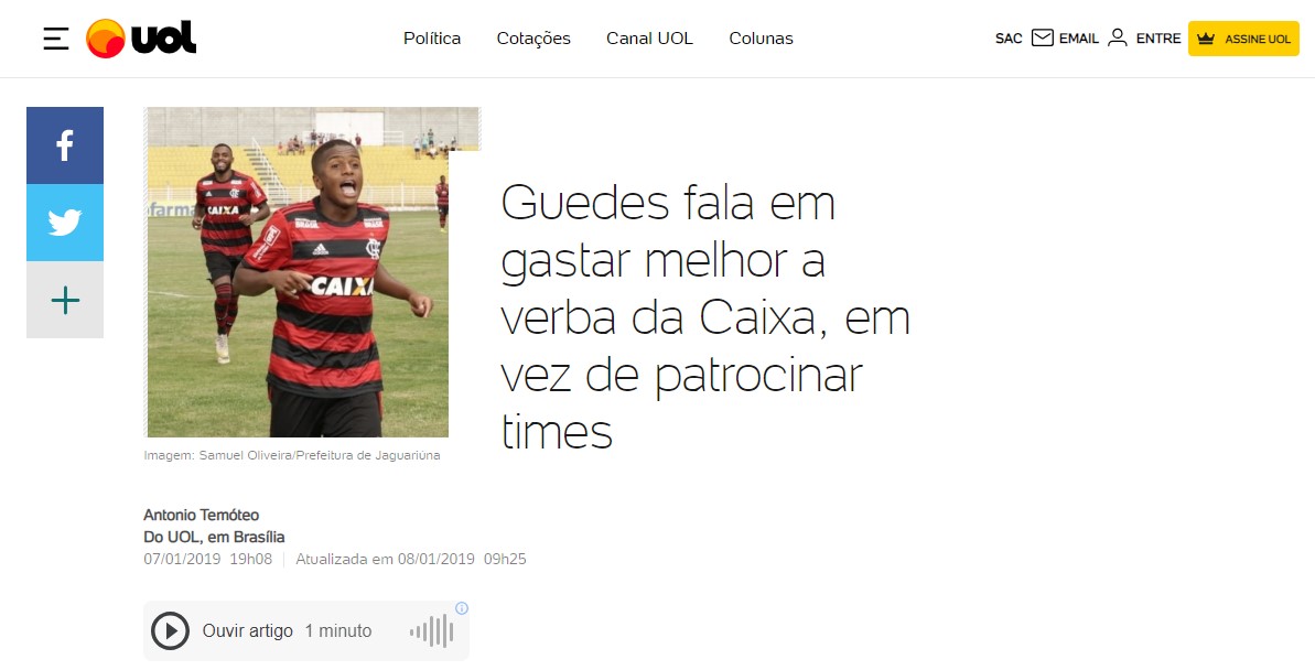 Guedes fala em gastar melhor a verba da Caixa, em vez de patrocinar times - Uol